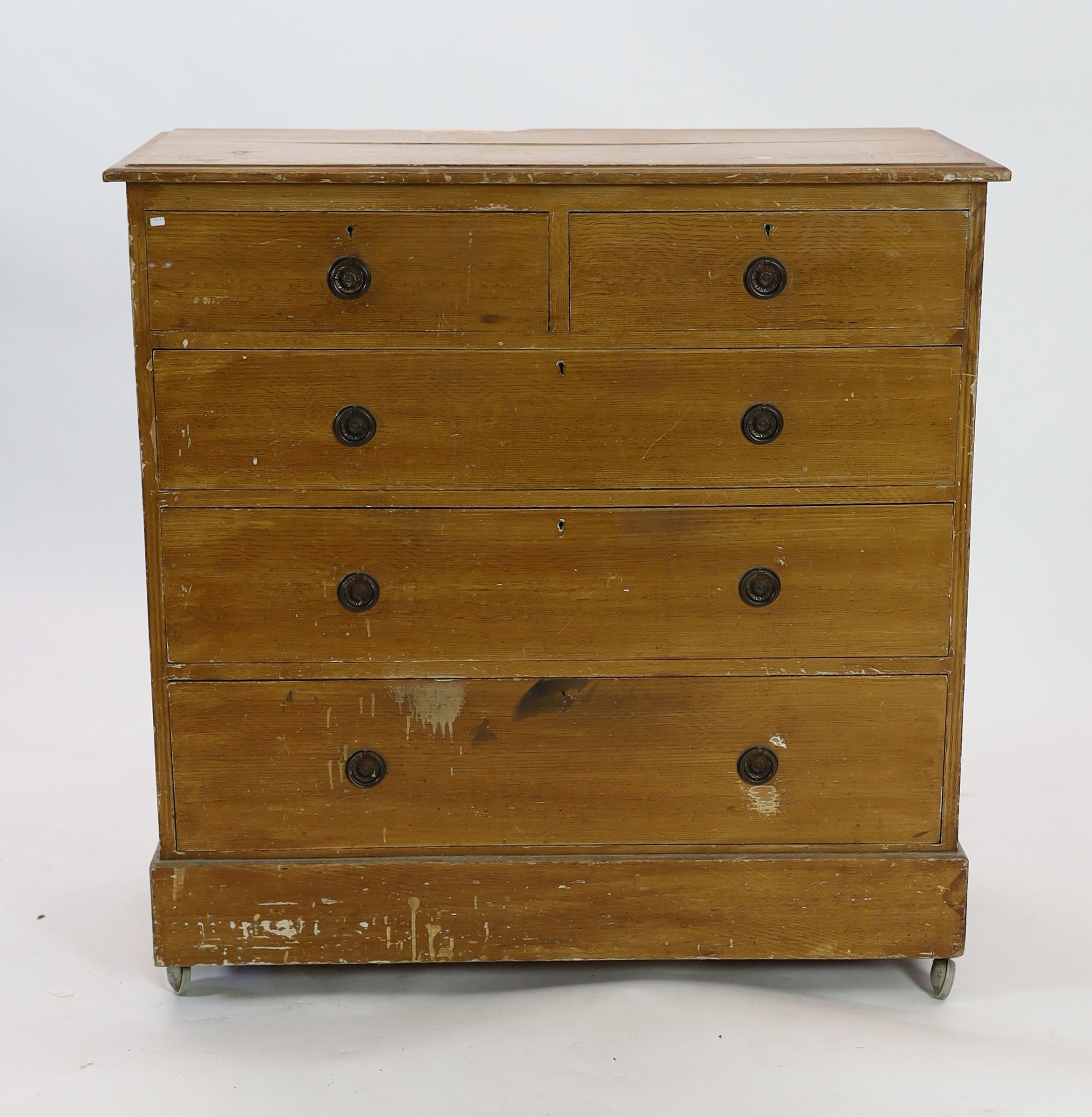 A Victorian pine chest, with painted grain, width 101cm depth 47cm height 102cm